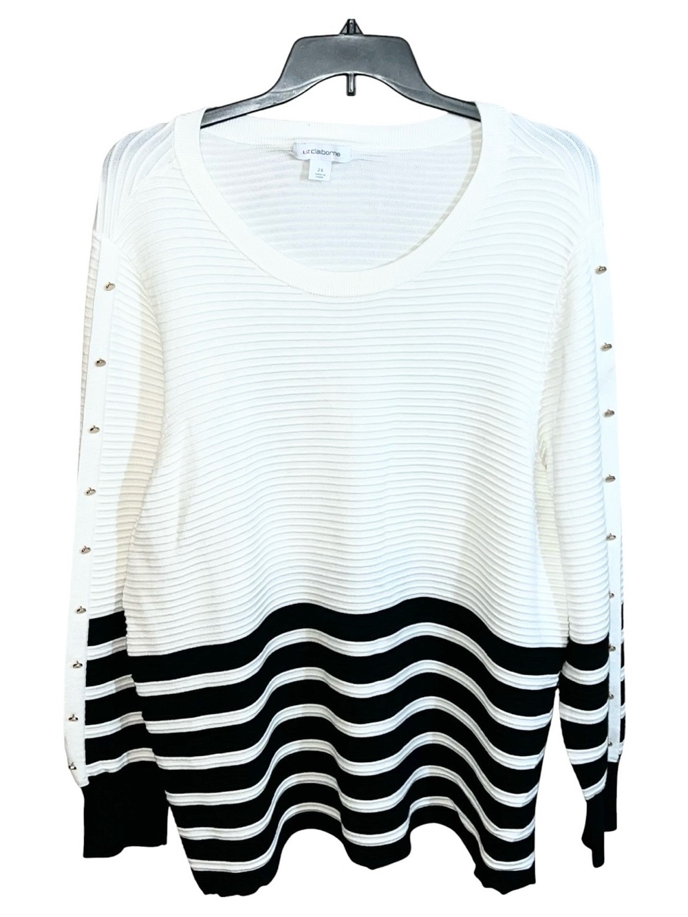 Liz Claiborne Casual Long Sleeve Striped Sweater Women’s 2X Black White